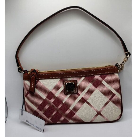 Rare New Dooney & Bourke Cranberry Red Ivory Plaid Wristlet Handbag Gold… - Picture 2 of 10